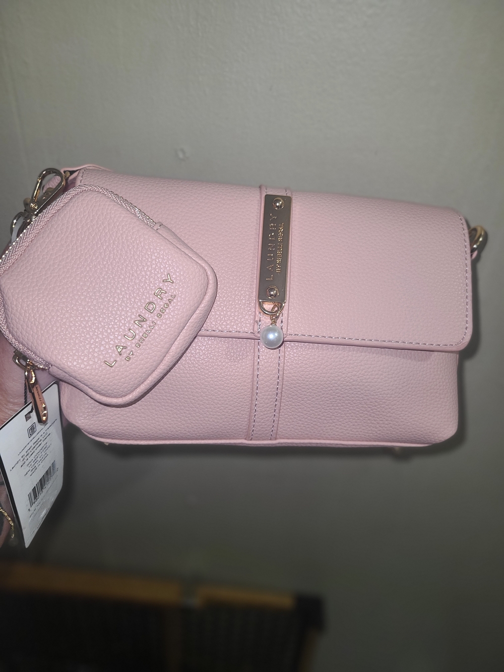 Laundry By Shelli Segal Blush Pink Crossbody with Coin Pouch and Pearl Accent